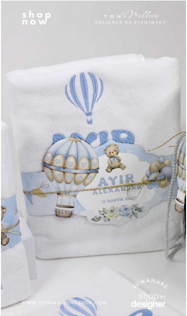 Trusou botez cu ursuleti albastri si baloane de aer cald Teddy Bear Bleu Hot Air Balloons 7